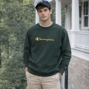 VTG Champion Reverse Weave Sweatshirt Mens Sz XL Crewneck Green Gold Embroidered